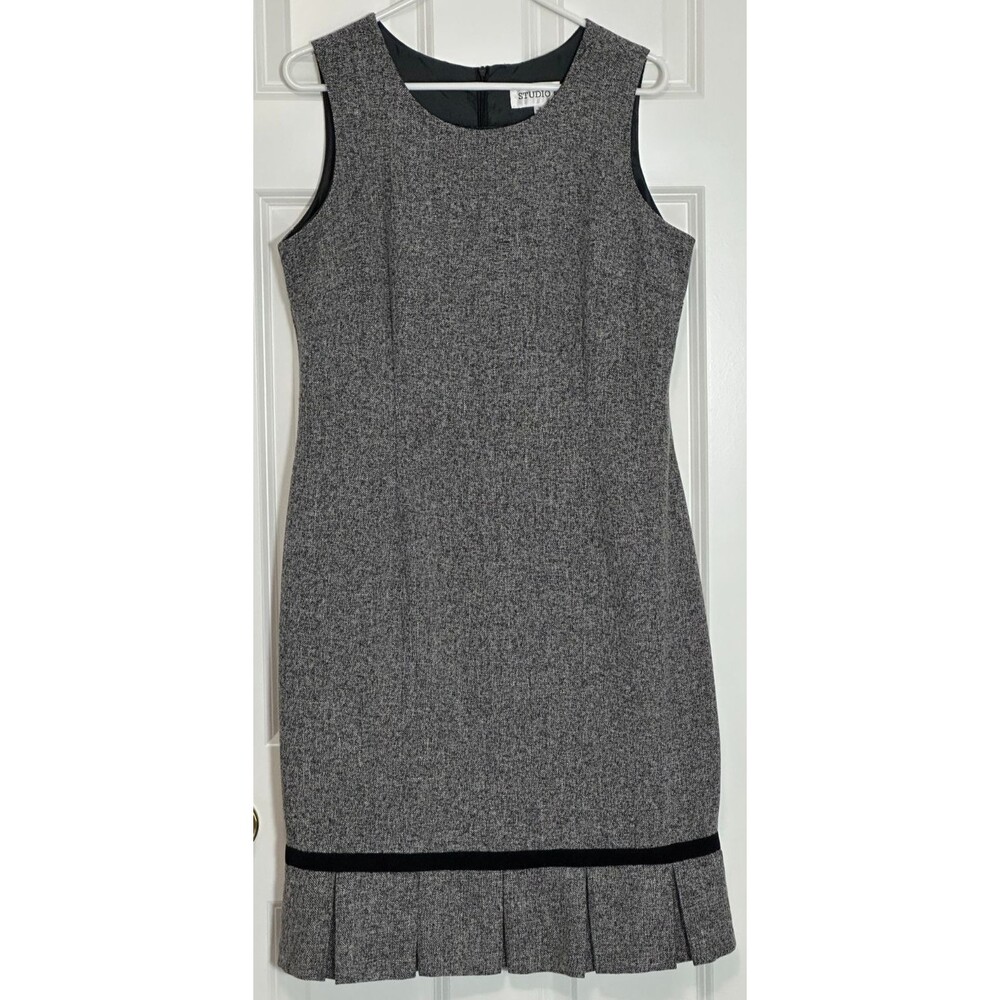 Studio I Sleeveless Tweed Midi Sheath Dress Size 12 Gray Dark Academia Mod